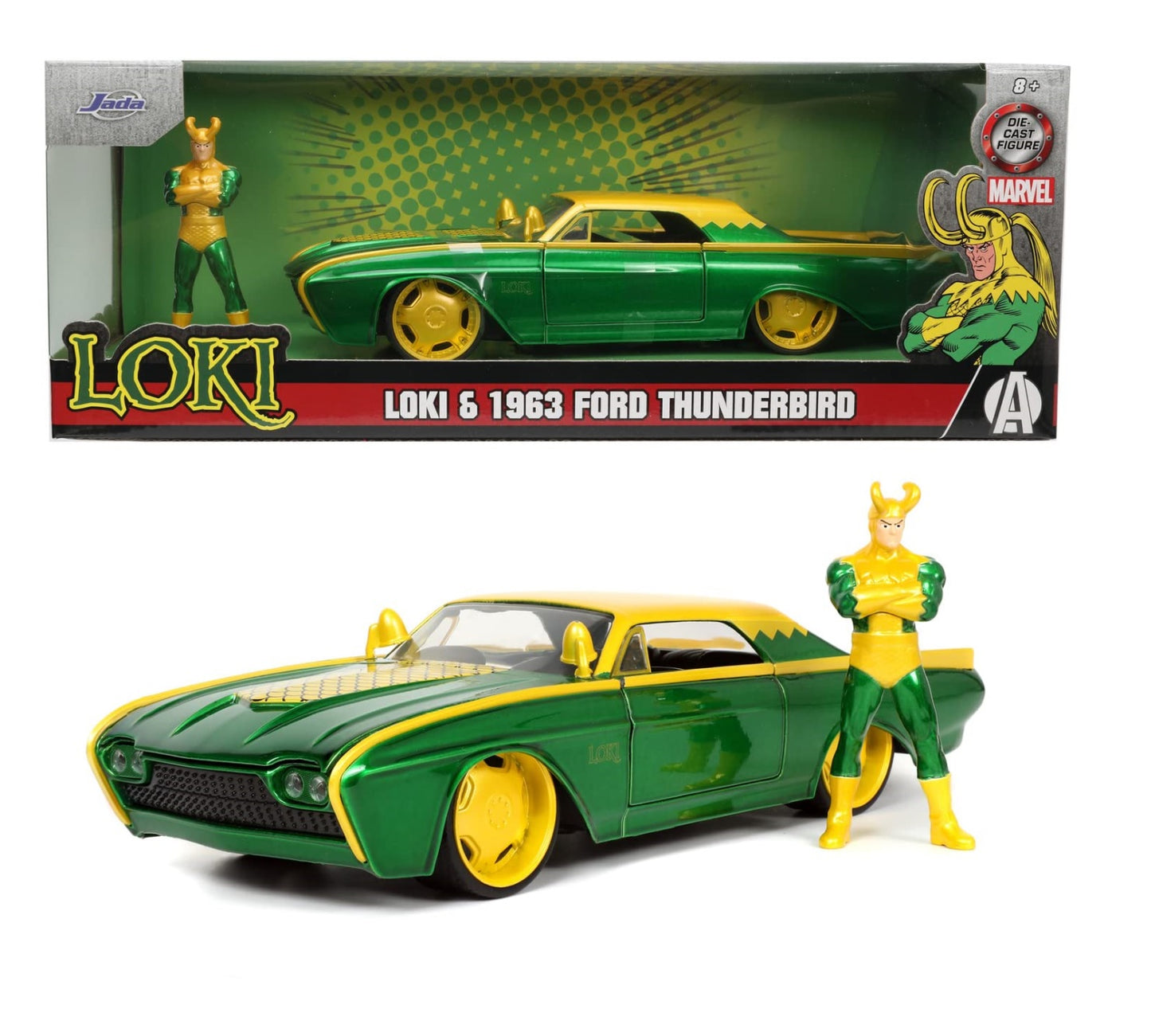 Jada - Marvel Loki 1963 Ford Thunderbird 1 -24 with Figure Die -Cast
