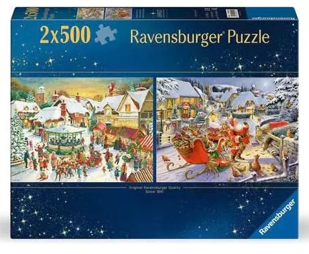 Ravensburger Puzzle - Christmas Collection No 1, Christmas Market & Santa's Christmas Supper, 2x500pc (Jigsaw Puzzle)