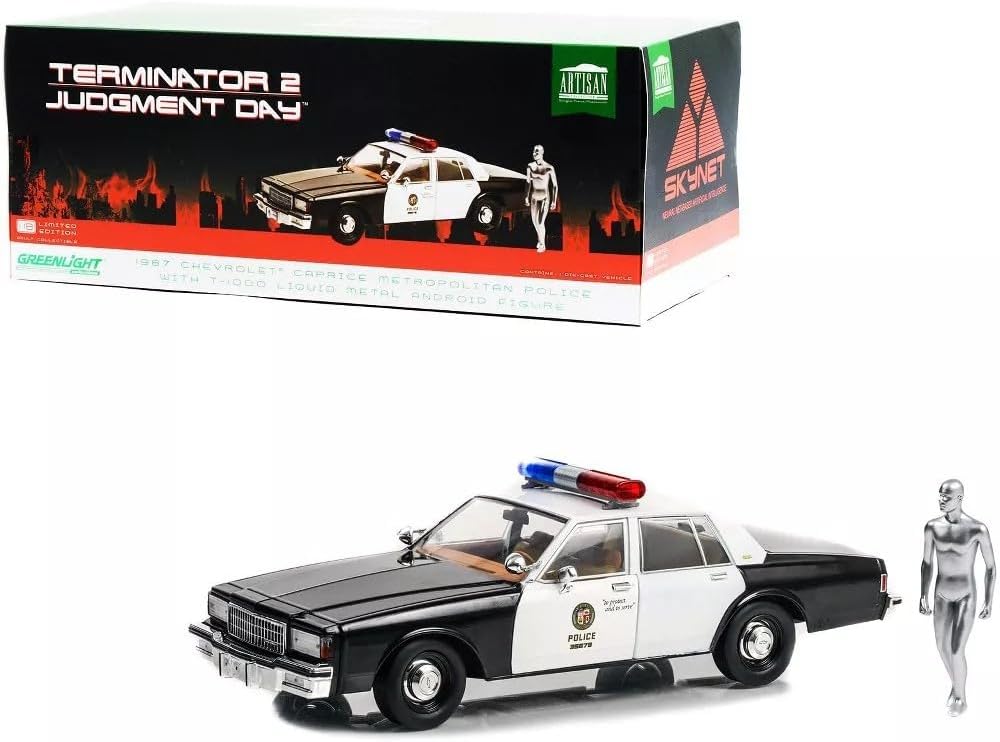Greenlight Collectibles - 1/18 Artisan Collection - Terminator 2 (1991) - 1987 Cheverolet Caprice with Android (Diecast Model Car)