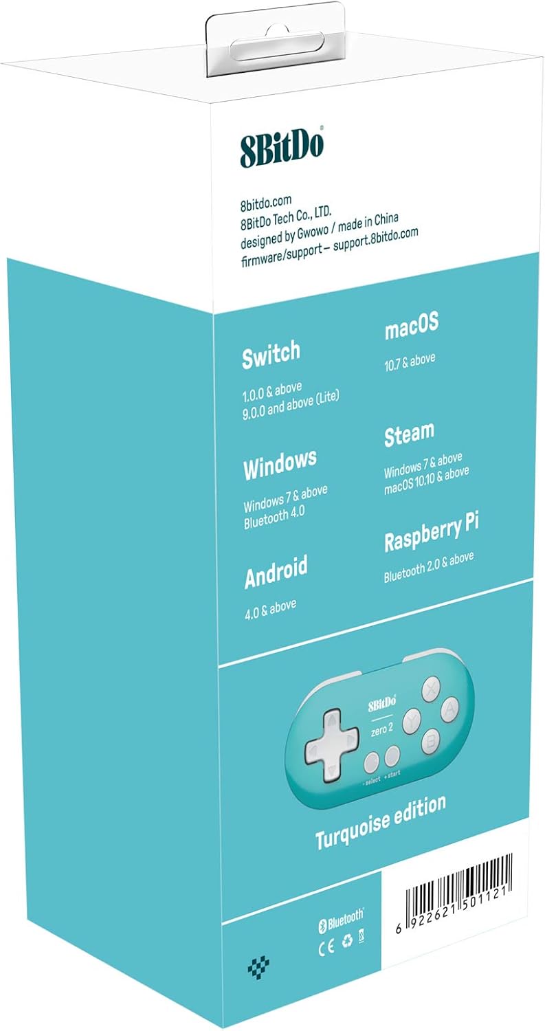 8BitDo Zero 2 Bluetooth Gamepad For Switch, PC & Android (Turquoise) (Nintendo Switch)