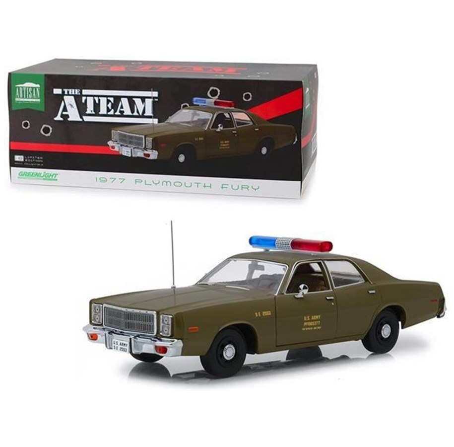 Greenlight Collectibles - 1/18 The A-Team (1983-87 TV) - 1977 Plymouth Fury US Army Police (Diecast Model Car)