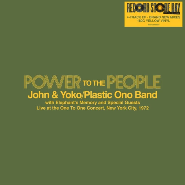 John & Yoko / Plastic Ono Band / Elephants Memory - Power To The People: Live At The One To One Concert. New York City. 72 EP (Yellow Vinyl) (RSD 2025) (Vinyl Single)