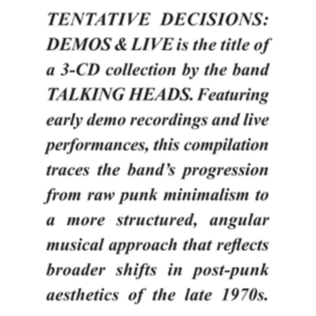 Talking Heads - Tentative Decisions: Demos & Live (CD)