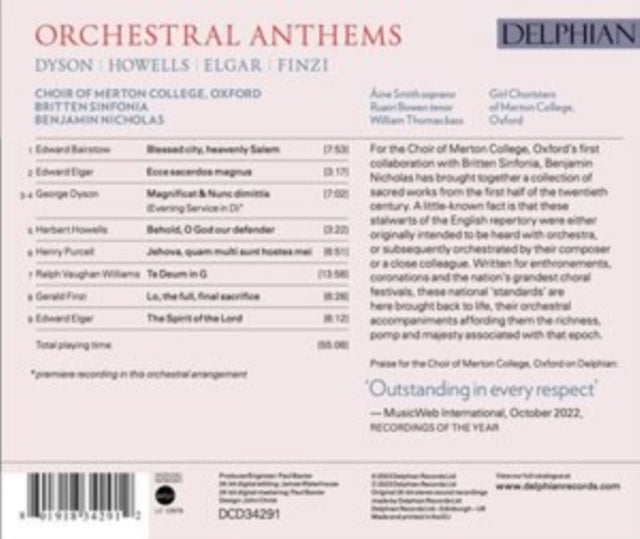 Choir Of Merton College / Oxford / Benjamin Nicholas & Britten Sinfonia - Orchestral Anthems: Elgar / Finzi / Dyson / Howells (CD)