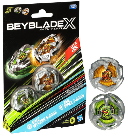 Beyblade X - Dual Pack - Gale Wyvern 5 -80GB (Stamina) & Tail Viper 3 -80HN (Defense)