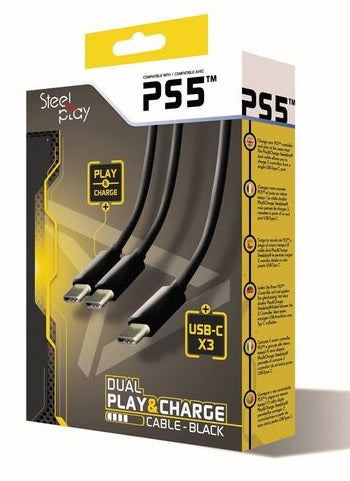 Steelplay Dual Play & Charge Cable (Black) (PS5)