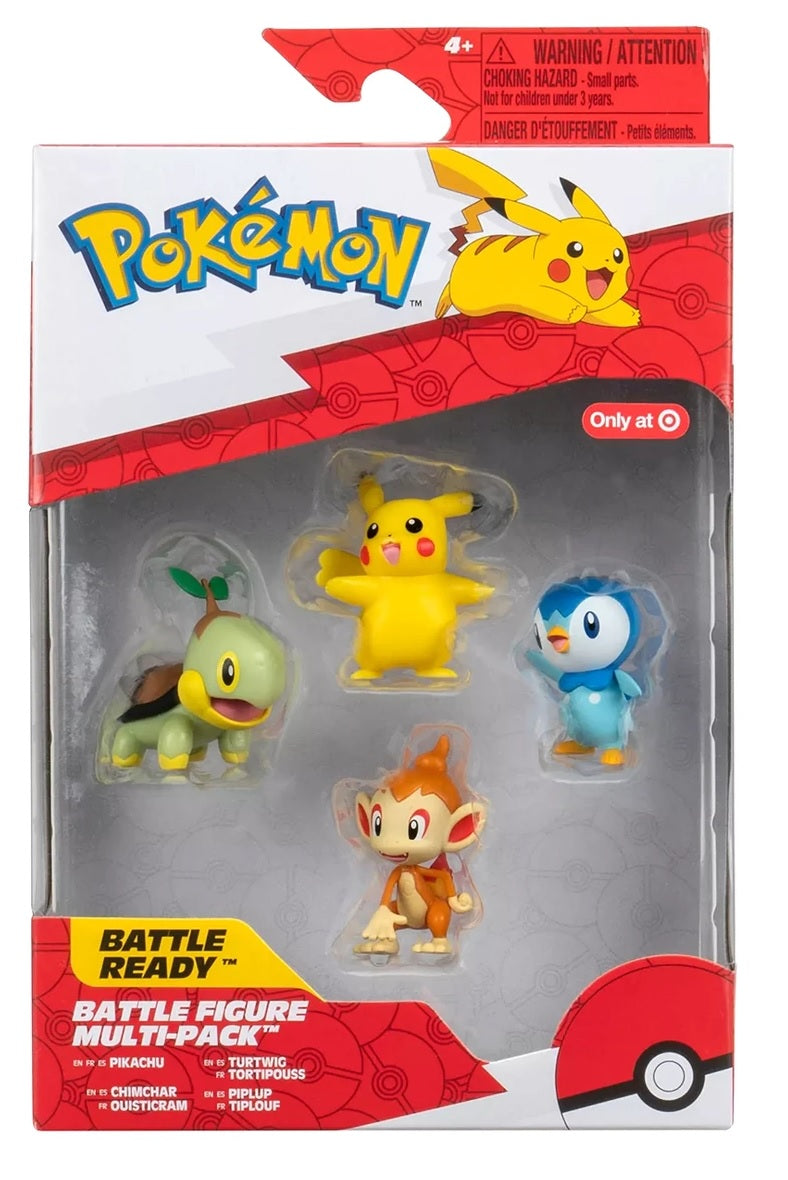 Pokemon - PKW Battle Figure Multipack (4-Pack) (2"Fig) 2" Pikachu (Female), 2" Chimchar, 2" Turtwig, 2" Piplup (TGT) (Toys)