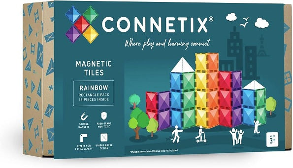 Connetix Magnetic Tiles - Rainbow Rectangle Pack 18 Pieces Inside (Jigsaw Puzzle)