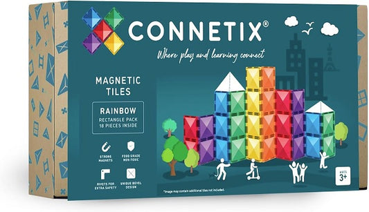 Connetix Magnetic Tiles - Rainbow Rectangle Pack 18 Pieces Inside (Jigsaw Puzzle)