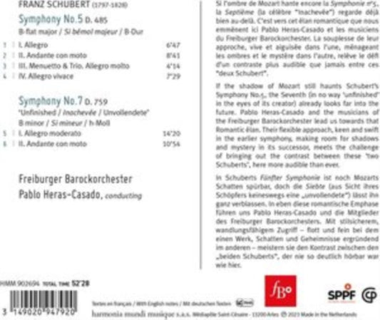 Freiburger Barockorchester / Pablo Heras-Casado - Schubert: Symphonies Nos. 5 & 7 Unfinished (CD)