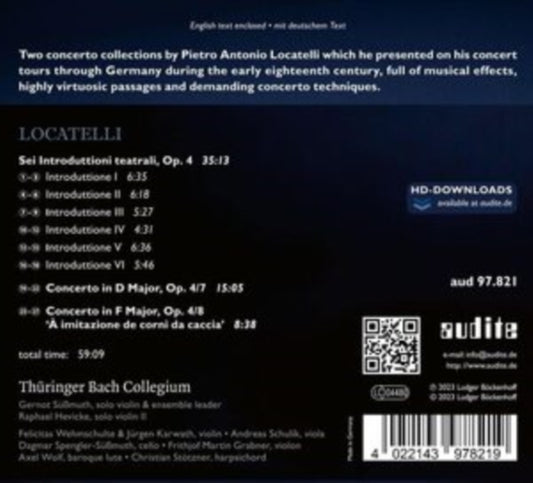 Gernot Susmuth / Raphael Hevicke / Thuringer Bach Collegium - Pietro Antonio Locatelli: Introduttioni Teatrali (CD)