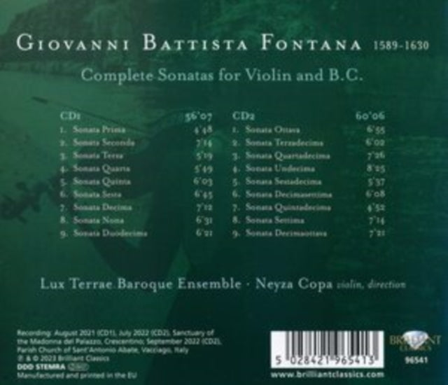 Neyza Copa/Lux Terrae Baroque Ensemble - Fontana: Complete Sonatas For Violin And B.C. (CD)