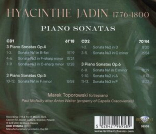 Marek Toporowski - Jadin: Piano Sonatas Op.4-6 (CD)