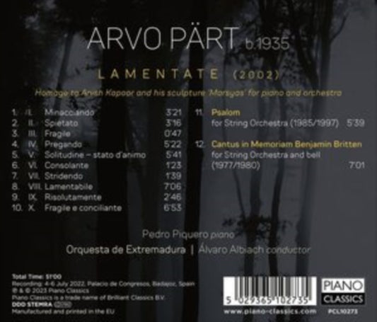 Pedro Piquero / Orquesta De Extremadura / Alvaro Albiach - Part: Lamentate (CD)