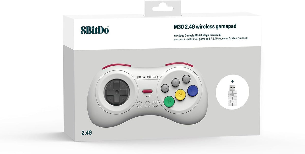 8BitDo M30 2.4g Wireless Gamepad For the Original Genesis & Mega Drive (White) (Retro Device)