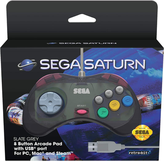 Retro-Bit Official SEGA Saturn USB Control Pad in Slate Grey (Retro)