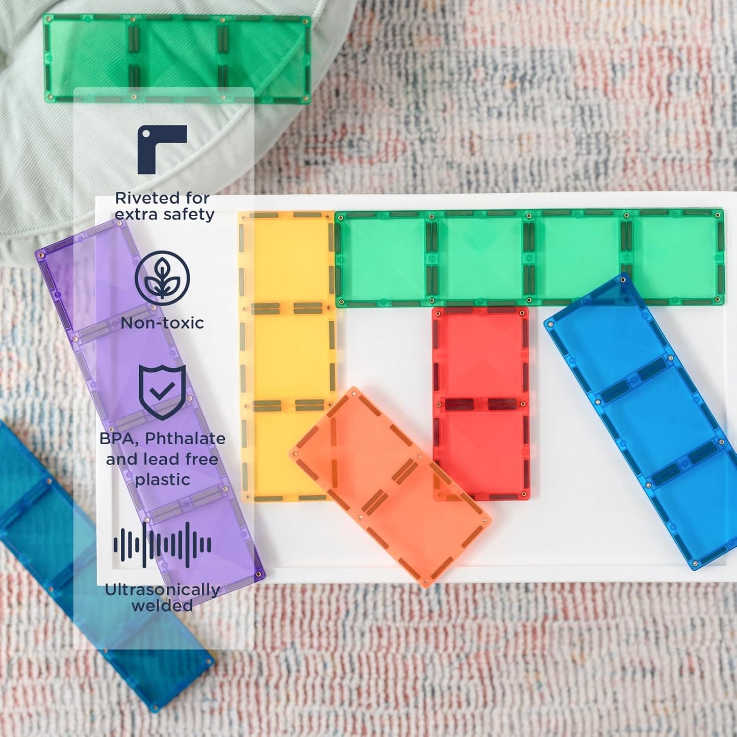 Connetix Magnetic Tiles - Rainbow Rectangle Pack 18 Pieces Inside (Puzzle)