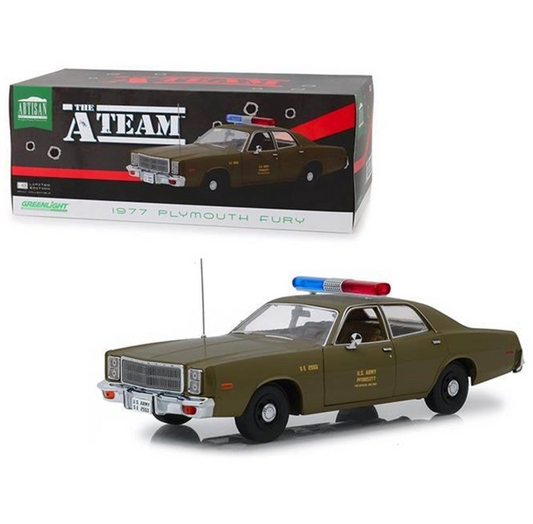 Greenlight Collectibles - 1/18 The A-Team  (1983-87 TV) - 1977 Plymouth Fury US Army Police (Diecast Model Car)