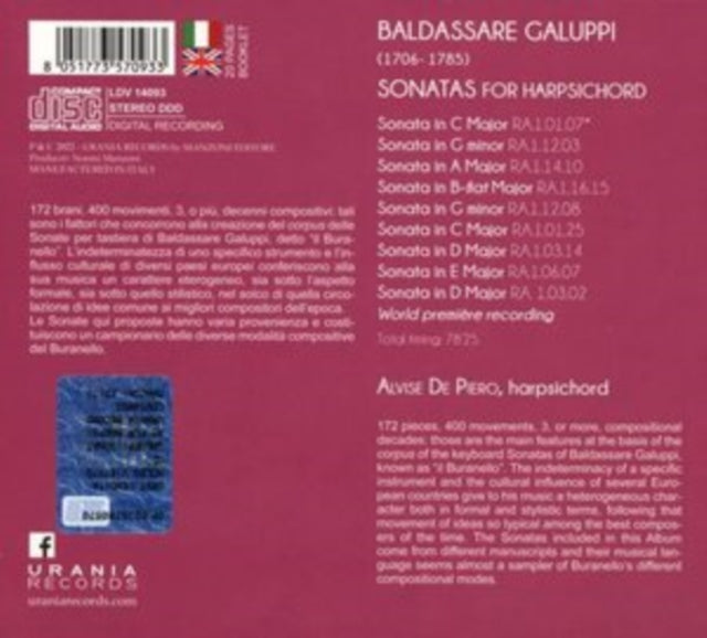 Alvise De Piero - Galuppi: Sonatas For Harpsichord (CD)