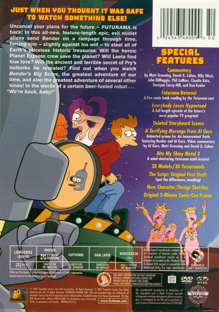 Futurama: Bender's Big Score (2007) (Region 1 DVD) (Second-hand)
